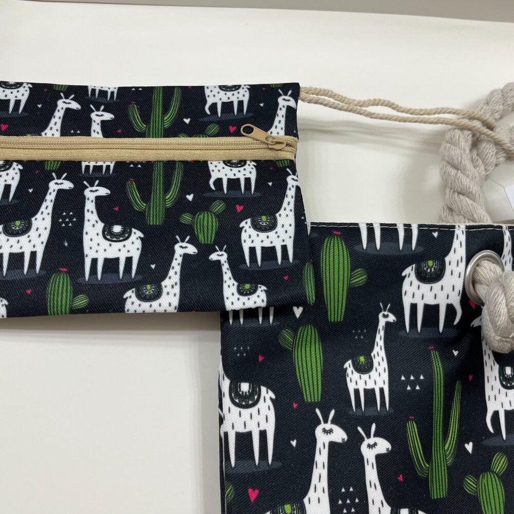 Llama / Cactus / Heart Tote & Zip Pouch/Wallet - Navy/ White/Green - NWT - Picture 7 of 10